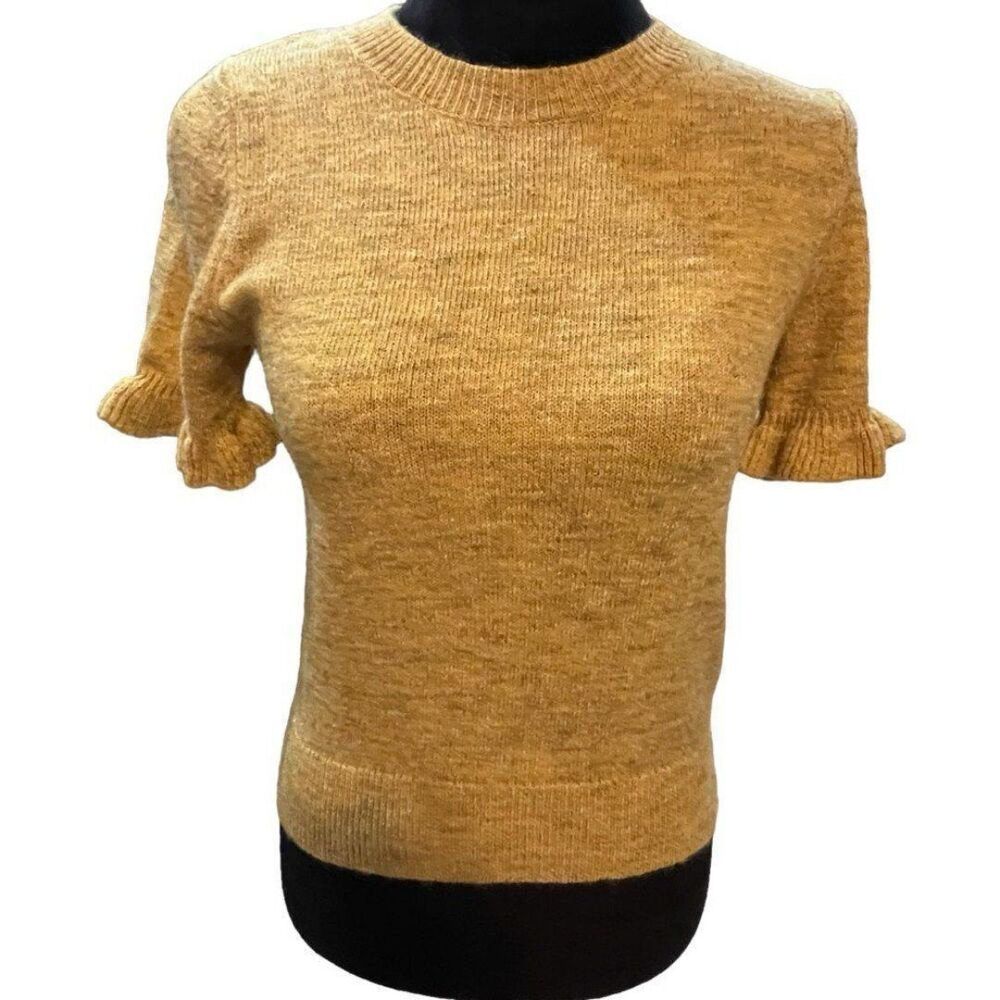 Another Love Women’s Ruffle Trim Short Sleeve Sweater size XS Wool Blend Yellow